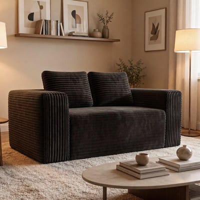 KOMHTOM 2-zitsbank zonder frame, zonder montage, met diepe zitting, zachte corduroy stof, moderne bank voor kleine appartementen, slaapkamers, kantoren (zwart)