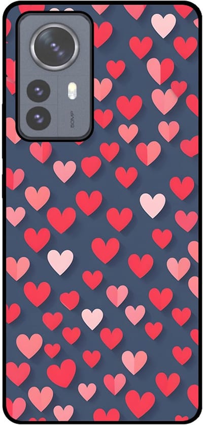 Smartphonica Telefoonhoesje Geschikt voor Xiaomi 12 Pro met Roze en Rode Hartjes Opdruk - TPU Backcover Case With Rosé and Red Heart Design geschikt voor Xiaomi 12 Pro