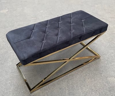 mbc-living - X bankje - Hocker - glanzend goud - velvet zwart stof - L100cm x H48cm x W45cm
