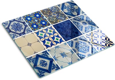 Tulup Glazen Snijplank - Blauw Tegels Anti-Slip Snijplank - 60 x 52 cm - Snijplank Glas - Dienblad - Snijplank van Glas - Serveerplank van glas - Kookbenodigdheden