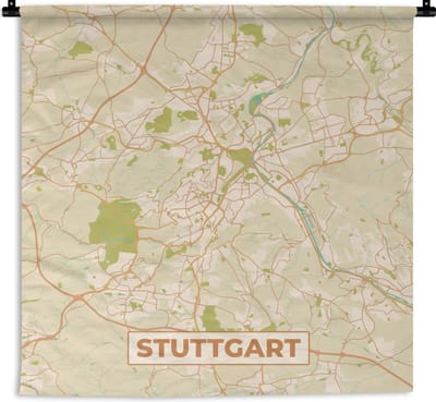 Wandkleed - Wanddoek - Plattegrond - Stuttgart - Kaart - Stadskaart - Vintage - 180x180 cm - Wandtapijt
