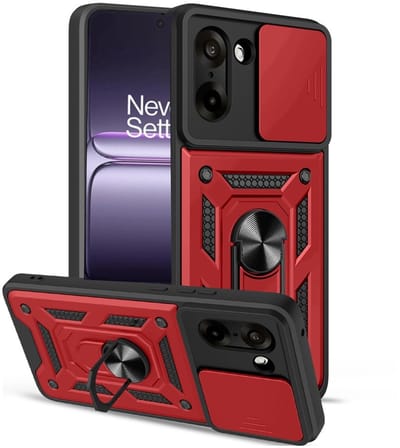 Coverup Hoesje - Geschikt voor OnePlus Nord CE5 Hoesje - Coverup Armor Ring Kickstand Back Cover met Camera Shield - Rood