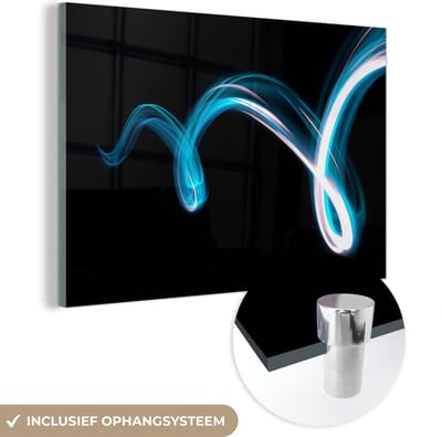 ® Glasschilderij 180x120 cm - Schilderij acrylglas - Licht - Blauw - Abstract - Foto op glas - Muurdecoratie woonkamer - Wanddecoratie slaapkamer - Schilderijen