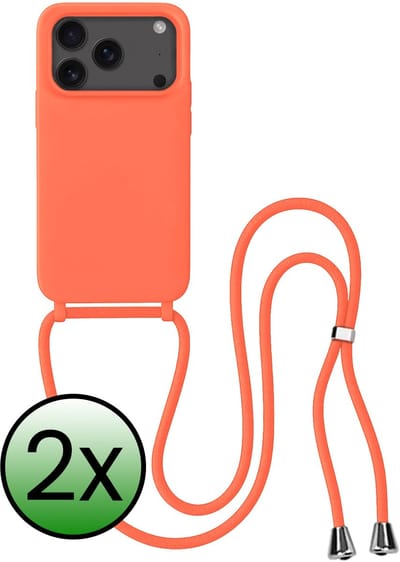 Hoes Geschikt voor iPhone 17 Pro / 18 Pro Hoesje Met Koord - Telefoonhoesje Geschikt voor iPhone 17 Pro / 18 Pro Backcover Met Afneembaar Koord - Papaya - 2 Stuks