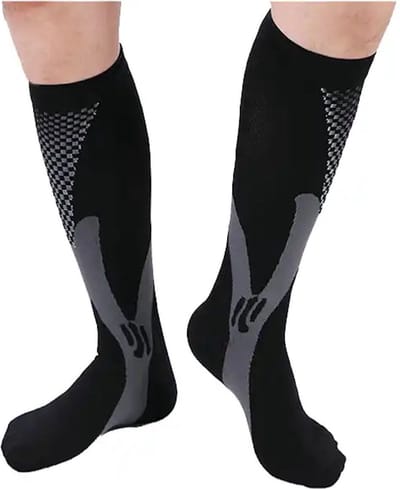 Chibaa - Unisex Compressie Kousen - Lange Sokken - Sporten - Outdoor - Voetbal - Wielrennen - Hardlopen - Reizen - 1 paar - Zwart -S/M
