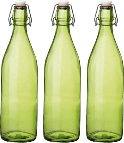 Bormioli rocco waterfles met beugeldop - 8x stuks - groen transparant - 1000 ml - Giara home deco fles - weckflessen