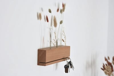 SnelShoppen - Edge Key Rack Houten Sleutelhanger met Gedroogde Bloemen | 30 cm Beuken Houten Sleutelhouder voor Zware Sleutels, Unieke Wanddecoratie v