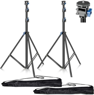 Lichtstatief 200 cm - Lichtgewicht Statief met Draaibare Kop voor Verlichting en Camera's - Set van 2