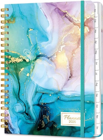 2026 Diary A5 Week to View, Spiral Bound Weekly and Monthly Agenda Planners, Daily Calendar 2026 Planner from Jan. to Dec., Hardcover Habit Tracker Journal 6.18" x 8.5"(Cyan Marble)