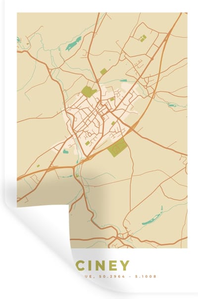 Muurstickers - Sticker Folie - Kaart - Stadskaart - Plattegrond - België - Ciney - 20x30 cm - Plakfolie - Muurstickers Kinderkamer - Zelfklevend Behang - Zelfklevend behangpapier - Stickerfolie