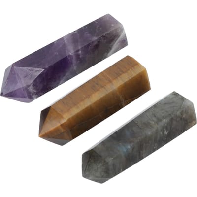 Ensemble de 3 baguettes de guérison : améthyste, labradorite, œil de tigre, thérapie d'équilibrage énergétique des chakras et méditation brown