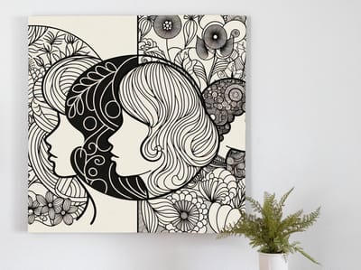 Line art dikke dames schilderij | Corpulente contouren: een ode aan weelderige vrouwelijke schoonheid | Kunst - 100x100 centimeter op Canvas | Foto op Canvas