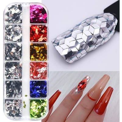 Paillettes pour Nail Art Carré Rhombus Polygone 3D Paillettes pour Ongles Paillettes Laser Décoration DIY pour Nail Art Rhombus