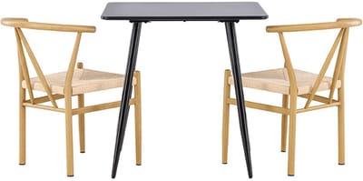 Polar eethoek tafel 75x75cm en 2 stoelen met armleuningen stapelbaar zwart.