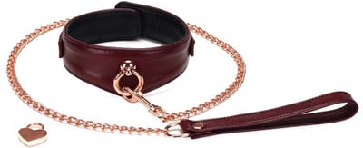 Liebe Seele - Wine Red Curved Collar Met leiband En hartvormig slot - Luxe ontwerp collar