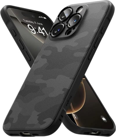 Ringke Onyx | Hoesje Geschikt voor Apple iPhone 16 Pro Max | Back Cover Flexibel TPU | Militaire Standaard | Camo Zwart