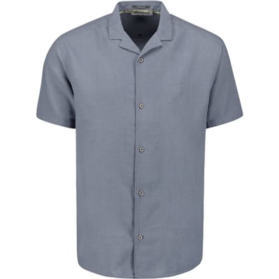 No Excess Shirt Short Sleeve Revers Collar Solid With Linen Washed Blu Size: L | Casual Shirts Outlet | Heren | Blauw