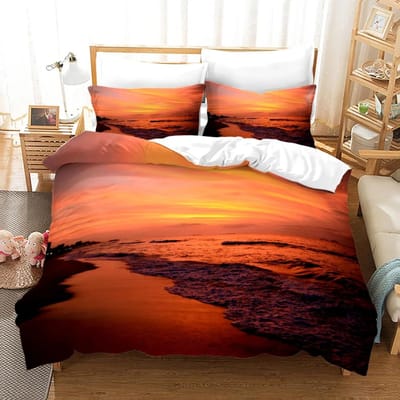 Strand Zonsondergang Dekbedovertrek Set Tropisch Eiland Met De Palmboom En Zee Strand Natuur Thema Queen Size Dekbedovertrek 70x133cm