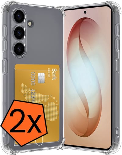 Hoes - 2 Stuks - Geschikt voor Samsung Galaxy S26 - Met Pashouder en Kaarthouder - Telefoon Hoesje Shockproof - Siliconen Case - Back Cover - Shock Proof - Pasjes Houder - Transparant