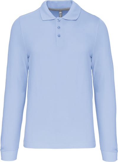 Herenpoloshirt met knopen en lange mouwen Sky Blue - 3XL