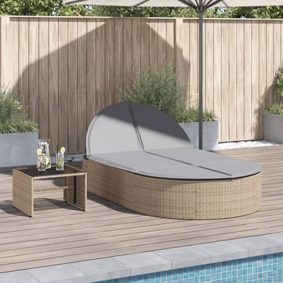 vidaXL - Ligbed - 2-persoons - met - kussens - poly - rattan - beige