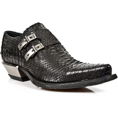 New Rock reliëf Python zwart lederen gesp schoenen-7934-S2