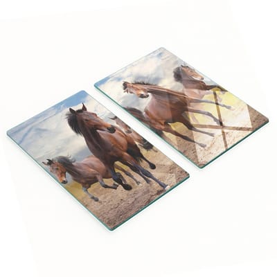 Multifunctionele decoratieve glazen keukenplanken met vijf paarden, 2x30x52 cm