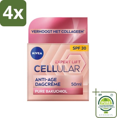 NIVEA - CELLular Expert Lift Dagcrème - Anti-Veroudering Crème - SPF 30 - Voor alle huidtypen - Met Bakuchiol & Hyaluronzuur - 50 ml - Voordeelverpakking - 4 stuks - Nivea anti-aging - Anti-rimpel crème