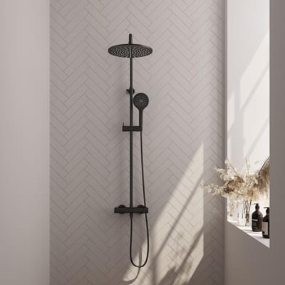 Brauer Black Edition Opbouw Thermostatische Regendoucheset - Hoofddouche 30 cm - Handdouche 3 Standen - Doucheslang - Mat Zwart