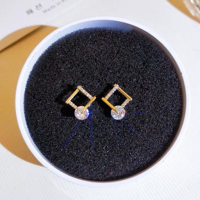 Geometrische Diamant Ingelegde Diamant Oorbellen Oorbellen voor Vrouwelijke Studenten Zonder Oorpiercings black