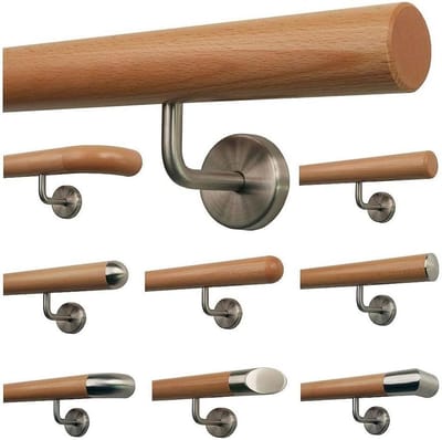 Houten trapleuning - Handgreep trap Leuning - Veilig traplopen - Gedraaide roestvrijstalen houders - 90 cm - Beuken