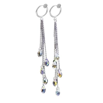 Klem oorbellen- zilverkleur- multi -lang-steentjes-geen gaatje-Charme Bijoux