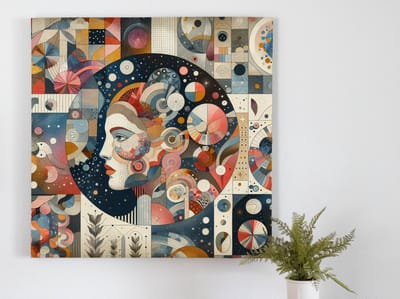 Modern vrouw schilderij | Hedendaagse vrouwelijke kunst: een moderne twist van vrouwelijke expressie | Kunst - 60x60 centimeter op Forex | Foto op Forex