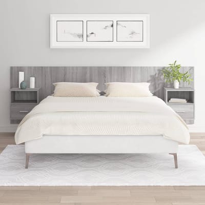 vidaXL - Hoofdbord - met - kastjes - bewerkt - hout - grijs - sonoma - eikenkleurig