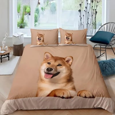 Schattige Akita Hond 3D Geprint Dekbedovertrek Set Huis Zacht Comfortabel Luxe Beddengoed Set Dier Huisdier Thema Dekbedovertrek Set Kussenslopen AU Single(140x210cm)