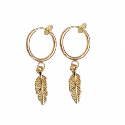 Klem oorbellen - goudkleurig - mini veertje - geen gaatje- Charme Bijoux