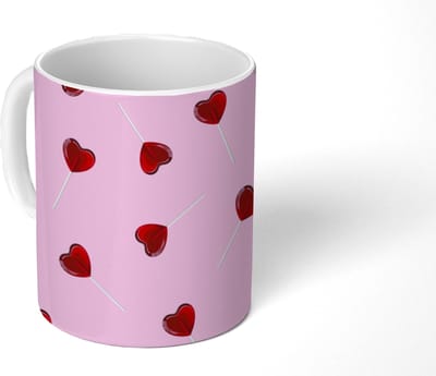 Mok - Koffiemok - Roze - Hart - Lolly - Snoep - Mokken - 350 ML - Beker - Koffiemokken - Theemok
