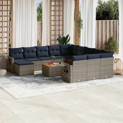 vidaXL - 13-delige - tuinbankset - met - kussens, - grijs - polyrotan