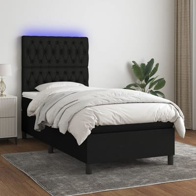 vidaXL - Boxspring - met - matras - en - LED - stof - zwart - 80x200 - cm