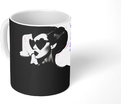 Mok - Koffiemok - Vrouw - Zwart - Hart - Mokken - 350 ML - Beker - Koffiemokken - Theemok