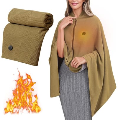 KZQ Elektrische Deken Draagbare Verwarmde Sjaal Voor Vrouwen Heated Shawl Blanket USB Heated Blanket Electric Shawl 3 Temperatuurstanden Snelwarmende Deken Opvouwbaar Drie Verwarmingsniveaus groente
