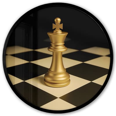 Poster in lijst Rond - Fotolijst 40x40 cm - Posters - Schaakstuk - Koning - Schaakbord - Geblokt - Ronde posterlijst zwart - Decoratie - Wanddecoratie woonkamer - Muurdecoratie slaapkamer