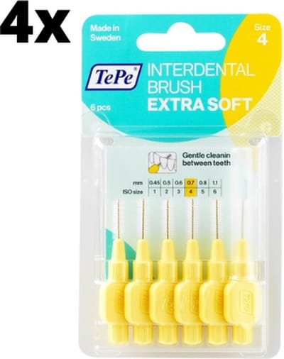 TePe Extra Soft Lichtgeel 0,7mm - 4 x 6 stuks - Voordeelverpakking