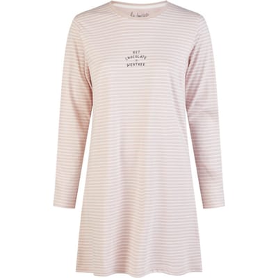 By Louise Dames Nachthemd Lange Mouw Katoen Roze/Wit Gestreept - Maat S