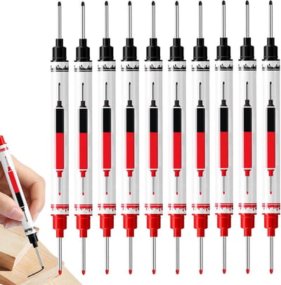 Diepe Gaten Marker - Timmerman Inktpen - Nauwkeurig Markeren - Lange Penpunten - 10 Delig - Blauw