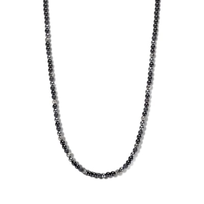 Frank 1967 7FN-0058 Kralen Ketting Natuursteen 6,5mm - Heren - 65cm - Map Stone - Hematiet - Agaat - Vulkaan Glas - Zwart - Grijs - Cadeau voor mannen
