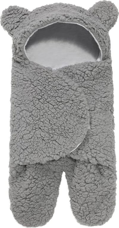BonBini's® - wikkeldeken - teddy inbakerdeken - inbakerdoek - newborn - zachte grijze teddy inbakerdoek newborn baby - 0-2 maanden - Grijs 62 cm