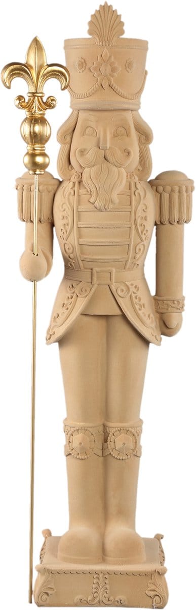 PTMD Kerst Notenkraker XL - beige flocking finish - nutcracker statue 100 cm hoog