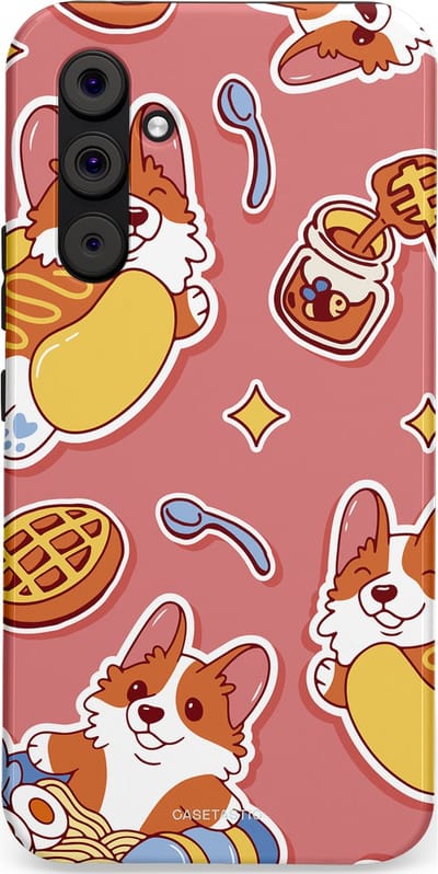 Casetastic Hoesje Geschikt voor Samsung A54 (5G) - Stijlvolle Beschermende Duo-layer Case - Corgi snacks
