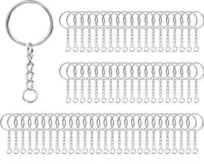 100x Sleutelhangers met Ketting en Splitringen - 25mm Metalen Ringen voor Sleutels en Knutselprojecten